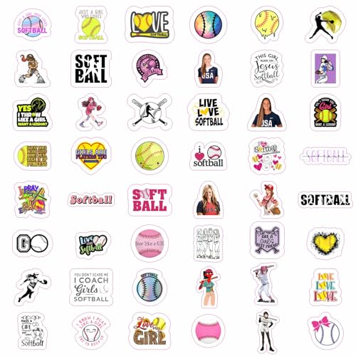 100Pcs Softball Stickers for Girls for Water Bottle and Laptop - Softball Party Favors & Decorations, Waterproof Vinyl Decals, Sports and Athlete Stickers, Gifts for Women & Men - color: Softball Stickers for Girls