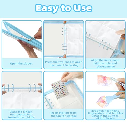 Mlife Sticker Organizer Binder Sticker Storage Organizer Reusable Sticker Book Collecting Album A5 Sticker Collecting Book Clear Sticker Binder Album with Blank Release Paper, Tweezer (Light Pink) - color: Pink