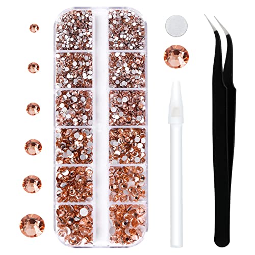 3792pcs Champagne Crystal Flatback Rhinestones Glass Diamantes Round Gems for Crafts Nail, Makeup, Clothes, Mixed 6 Sizes with Wax Pencil and Tweezer Kit(SS6~SS20) - color: Champagne