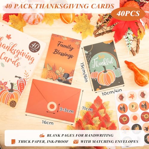 40 Pack Thanksgiving Cards with Envelopes, 4 x 6 in Bulk Thanksgiving Cards with Stickers, 10 Designs Thanks & Blessings Greeting Card Boxed for Fall Autumn Holiday Parties Celebrate the Harvest - style: Thanksgiving Card