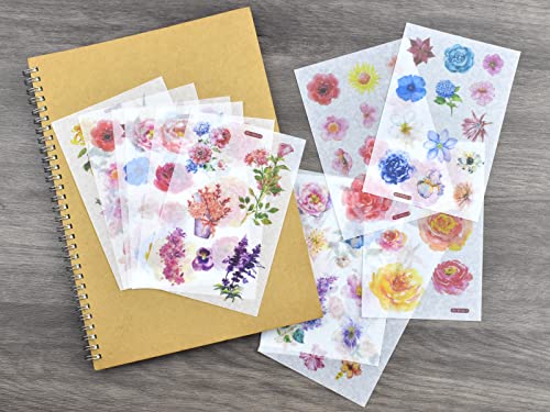 12 Sheets Floral Washi Sticker Set Romantic Flower DIY Decor for Scrapbooking Planner Scrapbook Album Letter Envelope Card Journals Art Craft Journaling Collage Water Bottles Cups Diary Books Laptop - color: C