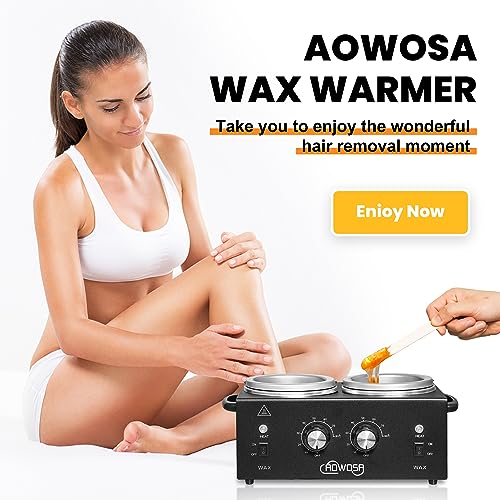 Professional Hair Removal Kit - Wax Warmer Machine with Double Pot, Large Capacity for Spa Salon and Home Use, Non-Stick Easy Clean Pots, 50 Sticks & 20 Collars (Black) | Dual Pot Waxing Warmer for Wax Beans Wax Blocks Canned Wax etc., Rapid Heating, Non-
