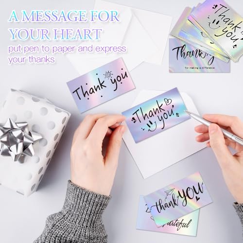 Thank You Cards Small Business, 120 Pcs Business Thank You Cards Bulk, 6 Styles Small Blank Greeting Appreciation Card, Holographic Thank You Notes for Business Customer Teacher Wedding Baby Shower - color: Thank You Cards, size: 120 PCS