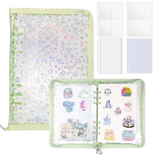 4 In 1 Sticker Storage Organizer, A5 Sticker Binder with Storage Pocket & Release Paper, Glitter Reusable Stickers Book Collecting, Blank Stickers Album Holder for Adult Container Display(Green) - color: Green