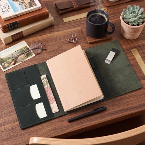 Eaasty A5 Genuine Leather Refillable Notebook Travel Journal, Green - color: Green