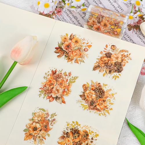 Sitsink PET Tape for Journal Scrapbooking -Yellow Flower Bloom Warm Tone Floral PET Tape Stickers for Crafts Junk Journal Supplies Notebook Scrapbook DIY Decor - style: Star Bloom