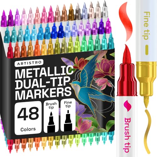 ARTISTRO 48 Metallic Dual-Tip Acrylic Paint Marker Pens for Drawing - color: Metallic, size: 48