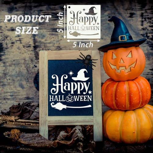 80 Pcs 5 x 5 Inch Halloween Stencils for Painting on Wood, Reusable Happy Pumpkin Spider Web Stencil DIY Ornaments Ghost Paint Template Set for Wall Door Home Decor - style: Halloween