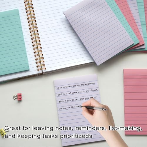 9 Pack Lined Sticky Notes with Lines 4X6 in, Orchid Frost, Pink,Blue Colors - color: Light Purple, Light Blue, Light Pink