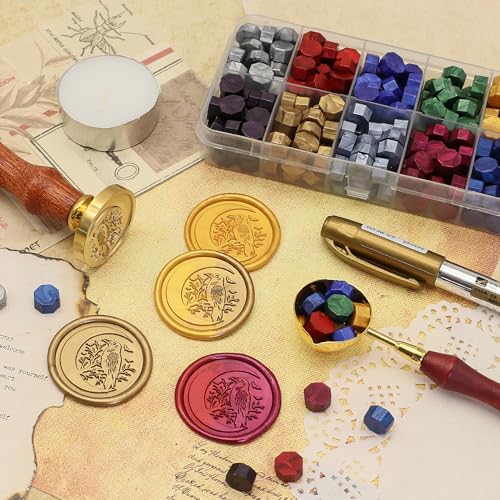 SWANGSA Moon Crow Wax Seal Stamp Kit with Sealing Wax Beads - style: Moon Crow