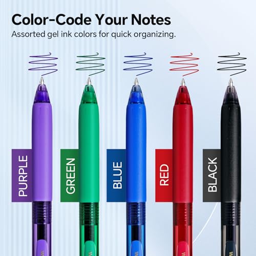 WRITECH Colored Gel Pens 0.7mm: Switch Silent Click Mode for Quiet or Click Feedback Smooth Writing Quick Dry Ink Medium Point for Note Taking Color Coding Journaling School Office Study - color: 5 Pcs Multicolor-07