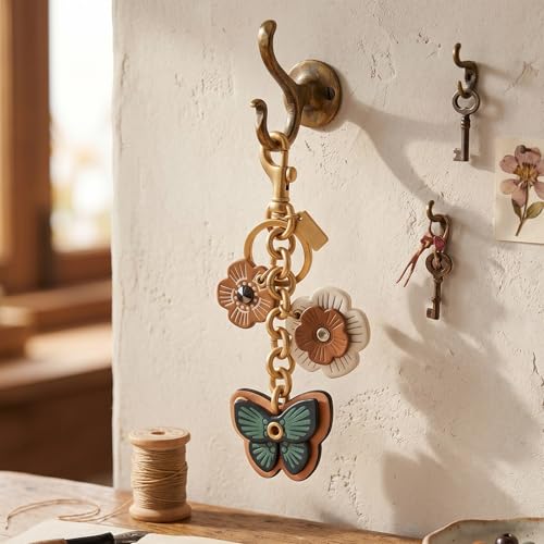 Angyape Flower Bag Charms for Women Purse Charms for Handbags Leather Flower Keychain Retro Aesthetic Keychain Accessories - color: C：butterfly
