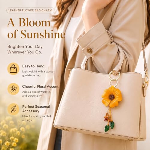 Angyape Flower Bag Charms for Women Purse Charms for Handbags Leather Flower Keychain Retro Aesthetic Keychain Accessories - color: L: Yellow