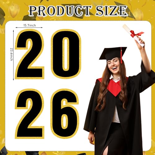 Eaasty 4 Pcs 2026 Graduation Photo Display Decoration Picture Display Board Frame Collage Graduation Decorations Gold Glitter Paper Cutouts with Self-Adhesive Dots for Wall College Class of 2026 Party