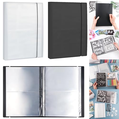 2 Pack Large Sticker Photo Storage Album, Stamp & Cutting Dies Storage Book Organizer Folder for Cards Storage DIY Scrapbooking Card Making Supplies 20 Pages 80 Pockets/Pack (Clear + Black) - color: Clear + Black