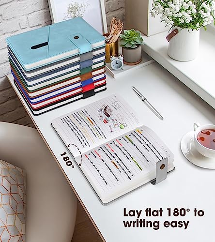 vfaejll Lined Notebook with Pen, 5.9"x8.4" A5 Hardcover Leather Journal Set - color: Grey