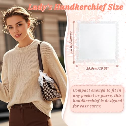 Lace Handkerchiefs for Women Pack, Cotton Ladies White Hankies - color: 3pcs-03