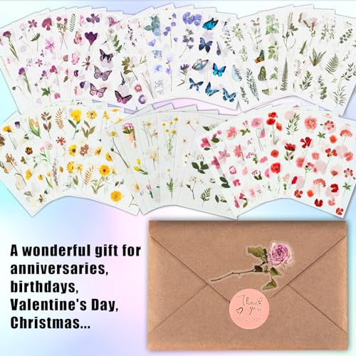 Arme Scrapbook Flower Stickers Floral Stickers(590 PCS, 48 Sheets) - color: Flower 48 Sheets, size: Flower 48 sheets