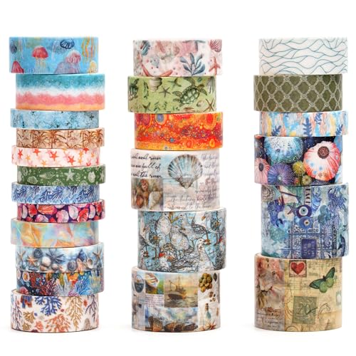 Vintage Washi Tape Set - 24 Rolls Arts Adhesive Tapes Assorted Retro Decorative Masking Tape Sets for Craft, Kids, Scrapbook, DIY, Gift Wrapping (8-Sea Treasures) - color: 8-Sea Treasures