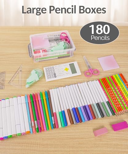 Sooez 6 Pack Extra Large Pencil Box, Plastic Pencil Case Crayon Box | Clear Marker Organizer Plastic Containers with Lid, Stackable Storage Boxes for Art Craft,Back to School Supplies, Multi - color: Multi, size: Large