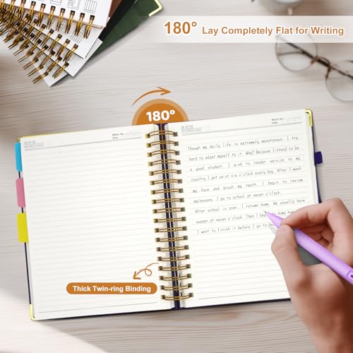 Hardcover Spiral Notebook Journal with Removable Dividers Tabs - color: Black, size: 8"x10"