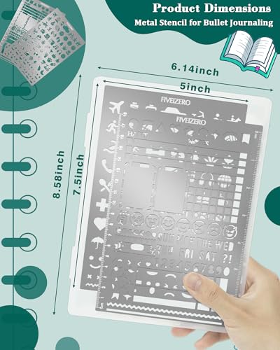 2 PCS Metal Journal Stencils, 5x7.5 Inch Stainless Steel Planner Stencil with Functional Designs & Emojis – Reusable Bookmark for Bullet Journaling, Mood Tracker, Calendar, Lists, Diary - color: Combo Style