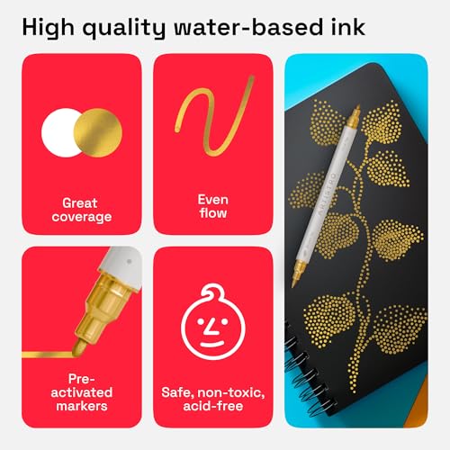 ARTISTRO 5 Gold Dual-Tip Acrylic Paint Marker Pens for Drawing - color: Gold, size: 5