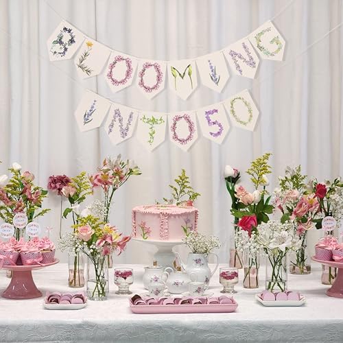 Blooming Into 50 Banner - 50th Wedding Anniversary Decoration, Floral Banner Party Decoration, Happy Fifty Birthday Theme Wreath, Milestone Birthday Party Supplies (Blooming Into 50) - color: Blooming Into 50