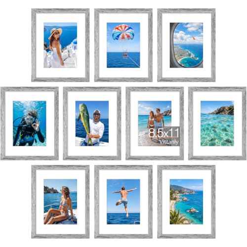 Vittanly 8.5x11 Picture Frames Set of 10 for Wall Mount & Tabletop, Grey - color: Grey, size: 8.5x11