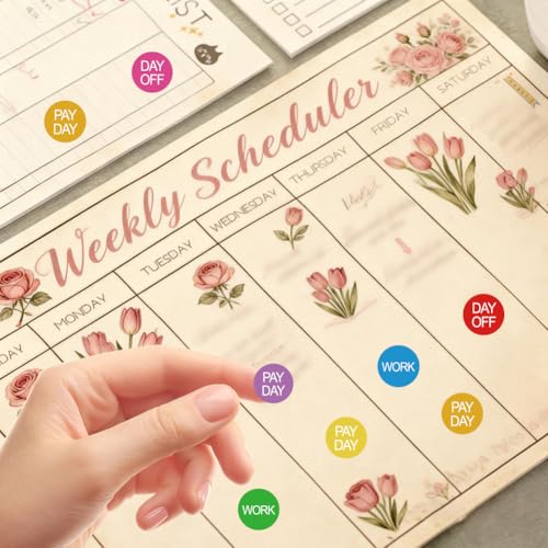 500Pcs 5 Sheets Day Off Planner Stickers 0.5 Inch Work Calendar Stickers Cute Small Pay Day Labels Self Adhesive Waterproof Decals for Home Daily Journal Scrapbooking Activities Scheduling - style: Word