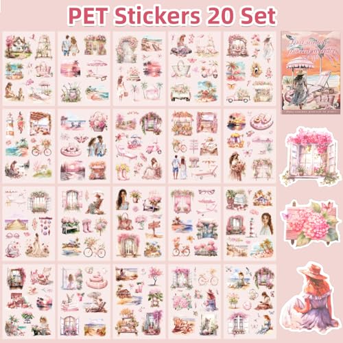 Summer Theme Sticker Scrapbooking Supplies for Junk Journal, 20 Sheets PET Stickers - Vintage Journaling Stickers, Ephemera Sticker Book Pre Cut(TZ-006-001) - color: Summer Theme Stickers