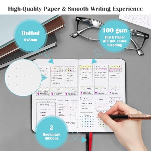 Pocket Dotted Notebook, 2-Pack Dot Grid Notebook, Dotted Journal with Stickers, 3.5" x 5.5" Hardcover, Small Mini A6 size, 160 Pages, 100 gsm Thick Paper, Cognac Brown - color: Brown