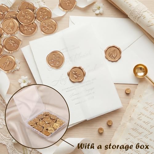 60Pcs Wax Seal Stickers, Wedding Invitation Envelope Seal Stickers - color: Leaf & Flower