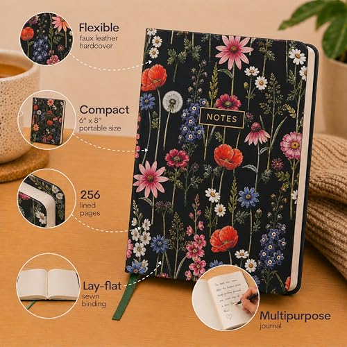 WORLD TRAVELER Eccolo A5 Lined Journal 256 Ivory Pages Lay Flat 6x8 - color: Multi Blossoms