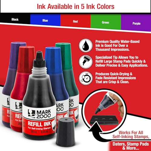 Mark 2000 Premium Black Self-Inking Refill Ink + Stamp Pad - 2" by 4" - Quality Felt Pad - color: Black, size: Ink bottle + (2" x 4") Stamp Pad