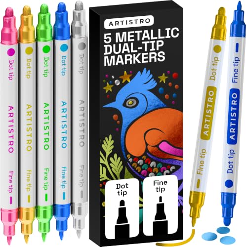 ARTISTRO Metallic Dual-Tip Acrylic Paint Marker Pens - Set of 5 - color: Metallic, size: 5