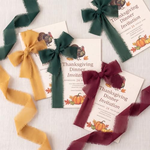 1" x 27 Yd Chiffon Silk Ribbon Set - 3 Rolls Handmade Fringe Chiffon Ribbon - color: Red, Green, Orange