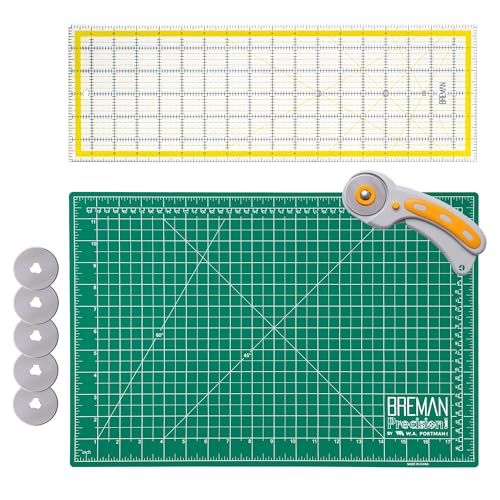 WA Portman 12x18 Fabric Cutting Mat, Quilting Rotary Cutter, Acrylic Ruler - size: 12" x 18"