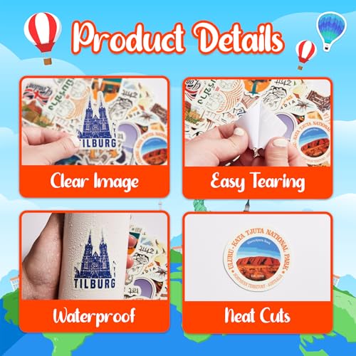 World Featured Architecture Sticker Pack, 100 Pcs Waterproof Vinyl Map Water Bottle Phone Case Laptop Decals, Travel Stickers for Girls Kids Teens Adults, Vintage Aesthetic - color: Travel-pvc-028