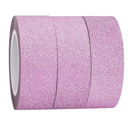 GORGECRAFT 3 Rolls 30m x 15mm Glitter Decorative Tapes Adhesive Crafting Washi Paper Tape Light Purple Foil Masking Tapes Stick for DIY Scrapbook Gifts Wrapping Car Furniture Graphic Arts Walls Decor - color: Light Purple