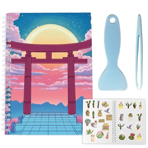 CRASPIRE Sticker Book 40 Pages Building Moon Reusable Album Storage 8.26x5.82In Double-Sided Waterproof Blank Pasteable Notebook with Tools for Adults Release Paper Holder Saver Organizer - style: Building