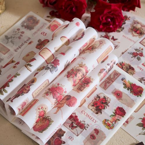 Rose Stickers for Scrapbooking Supplies, 550+ Vintage Stickers for Junk Journal Pre-Cut Ephemera Sticker Book for Adults Aesthetic Flower Lable Washi Sticker for Journaling DIY Arts Crafts - color: Colorful Rose