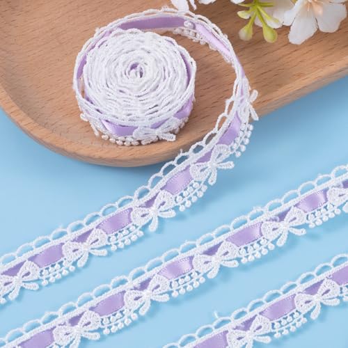 2 Yards Bow Lace Trim Ribbon, A Style, Light Purple - color: Light Purple-A style