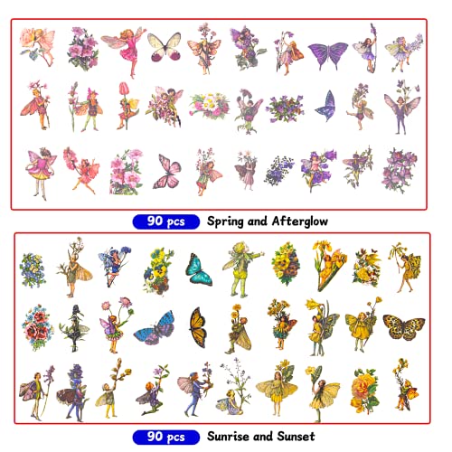 KIBBEH 180 Pcs Fairy Stickers for Scrapbook Transparent Flower Fairy Patch - color: Spring, Afterglow, Sunrise, Sunset