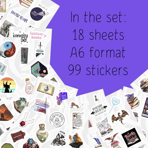 100Pcs Fantasy Book Stickers for Water Bottle and Laptop - Fantasy Book Party Favors & Decorations, Waterproof Vinyl Decals, Gifts for Women & Men - color: Fantasy Book Stickers