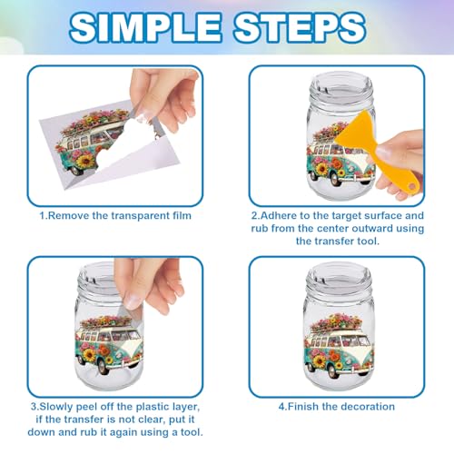 GLOBLELAND 18 Sheets Bus Campervan Transfer Stickers 3.9x3.6 Inch Transport Colorful Transfer Decal Vehicle Rub on Transfer for Cup Decal Vase Glass Art Crafts Decorations - style: Bus Campervan
