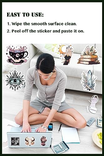 Witchy Stickers for Kindles Water Bottles, 100PCS Waterproof Vinyl Aesthetic Sticker Packs for Adults, Spooky Cute Hippie Celestial Stickers for Laptop Books Scrapbooks Journals