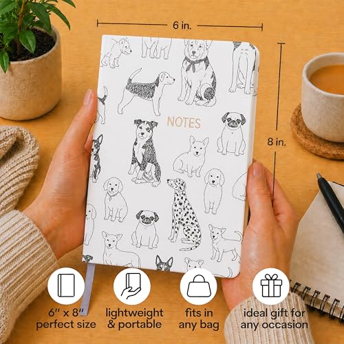 WORLD TRAVELER Eccolo A5 Lined Journal 256 Ivory Pages Lay Flat 6x8 - color: Outlined Dogs