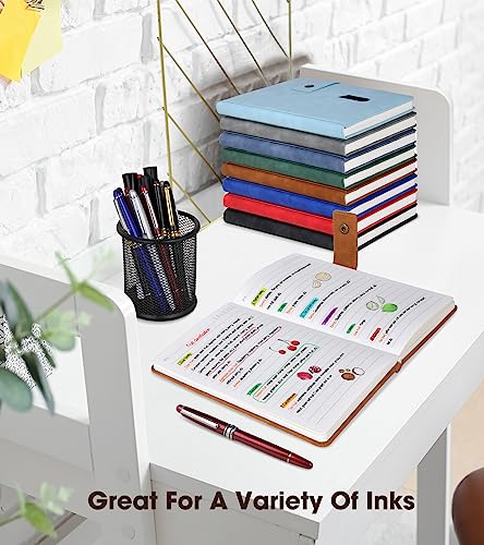 vfaejll Lined Notebook with Pen, 5.9"x8.4" A5 Hardcover Leather Journal Set - color: Brown