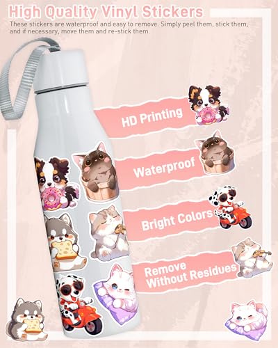 200 Pcs Cute Cartoon Cat and Dog Stickers Pack for Kids Adults | Kawaii Pet Cat Dog Mixed Sticker, Waterproof Vinyl Puppy Decals for Laptop,Water Bottle,Luggage, Pet Lover Party Favors - size: 200Pcs(Cats and Dogs)